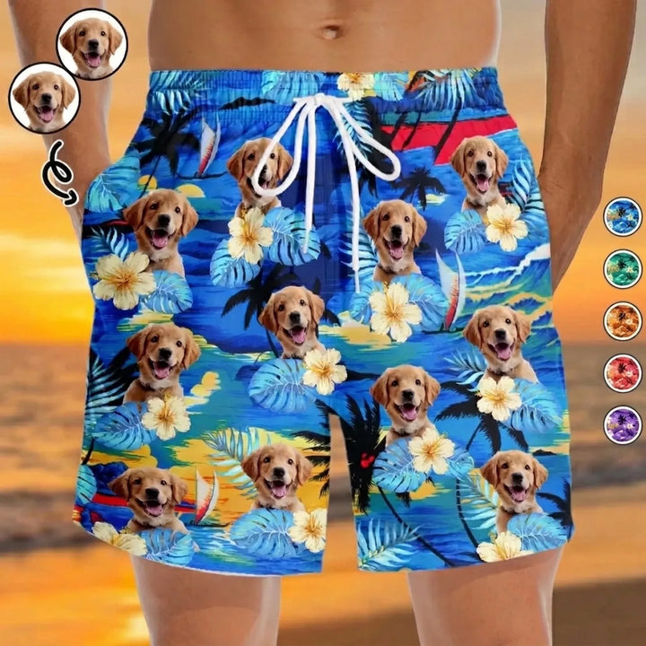 Custom Photo Tropical Hawaiian Aloha Men Beach Shorts - Life Is Better With Sandy Paws