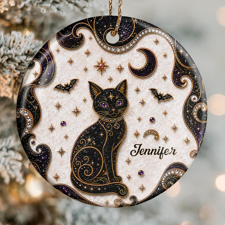 Mystical Black Cat Mosaic, Ceramic Ornament, Gift For Cat Lovers
