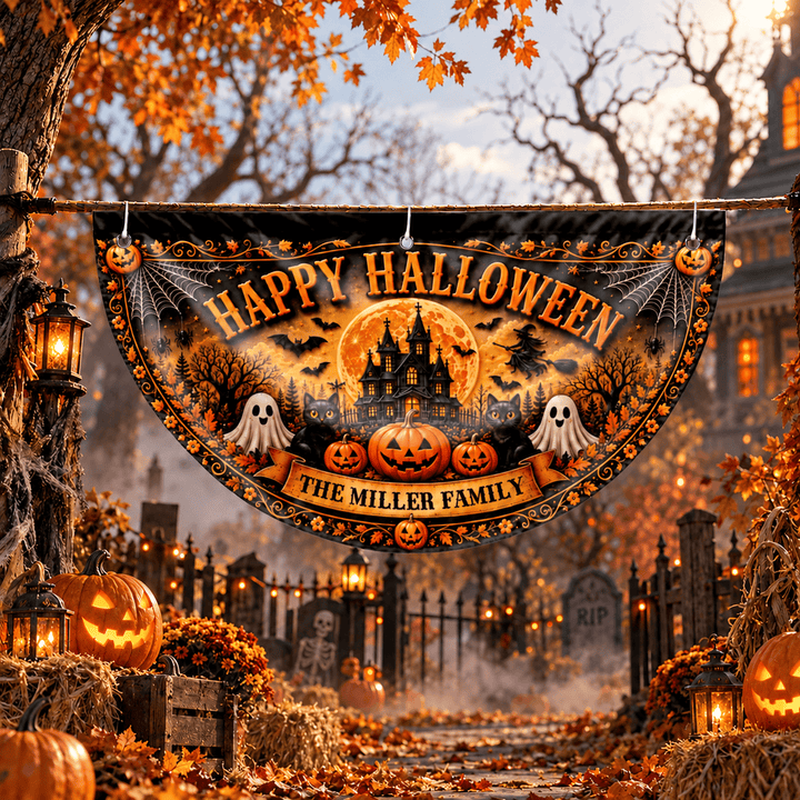 Happy Halloween Our Family, Personalized Fan Flag, Gift For Families
