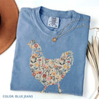 Comfort Colors Funny Chicken Shirt, Floral Farm T-Shirt, Retro Farmhouse Hen Tee, Cute Chicken Lover Gift for Women, Backyard Farm Aesthetic Top