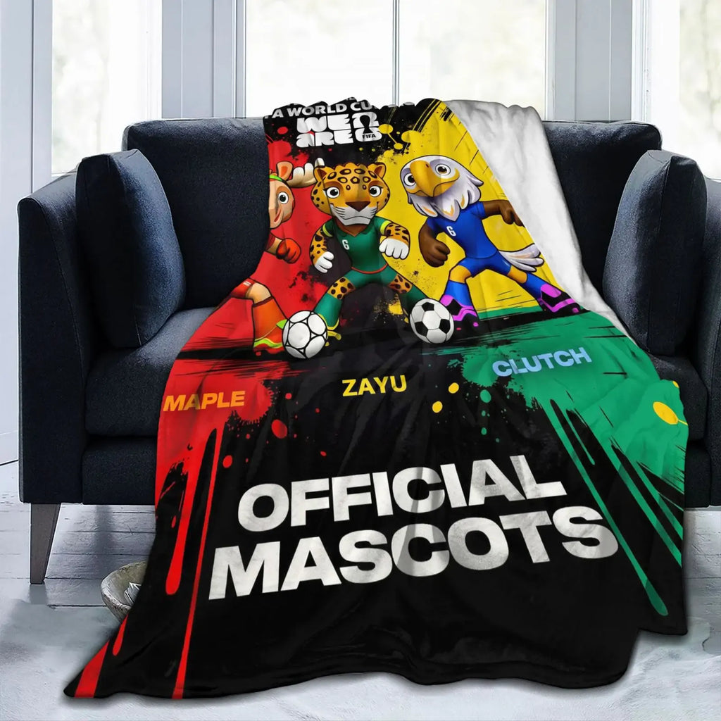FIFA World Cup 2026 Mascot Fleece Blanket – Clutch, Zayu & Maple Ultra-Soft Soccer Fan Throw for Couch, Bed & Home Decor