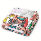 Golden Years Cartoon GG Decke – Warme Kuscheldecke für Wohnzimmer, Büro und Reisen – Vielseitige Geschenkdecke mit Cartoon-Print für alle Jahreszeiten – Halloween-Deko, Weihnachtsgeschenk, Geburtstagsgeschenk – Flanellmaterial – Besonderes Design