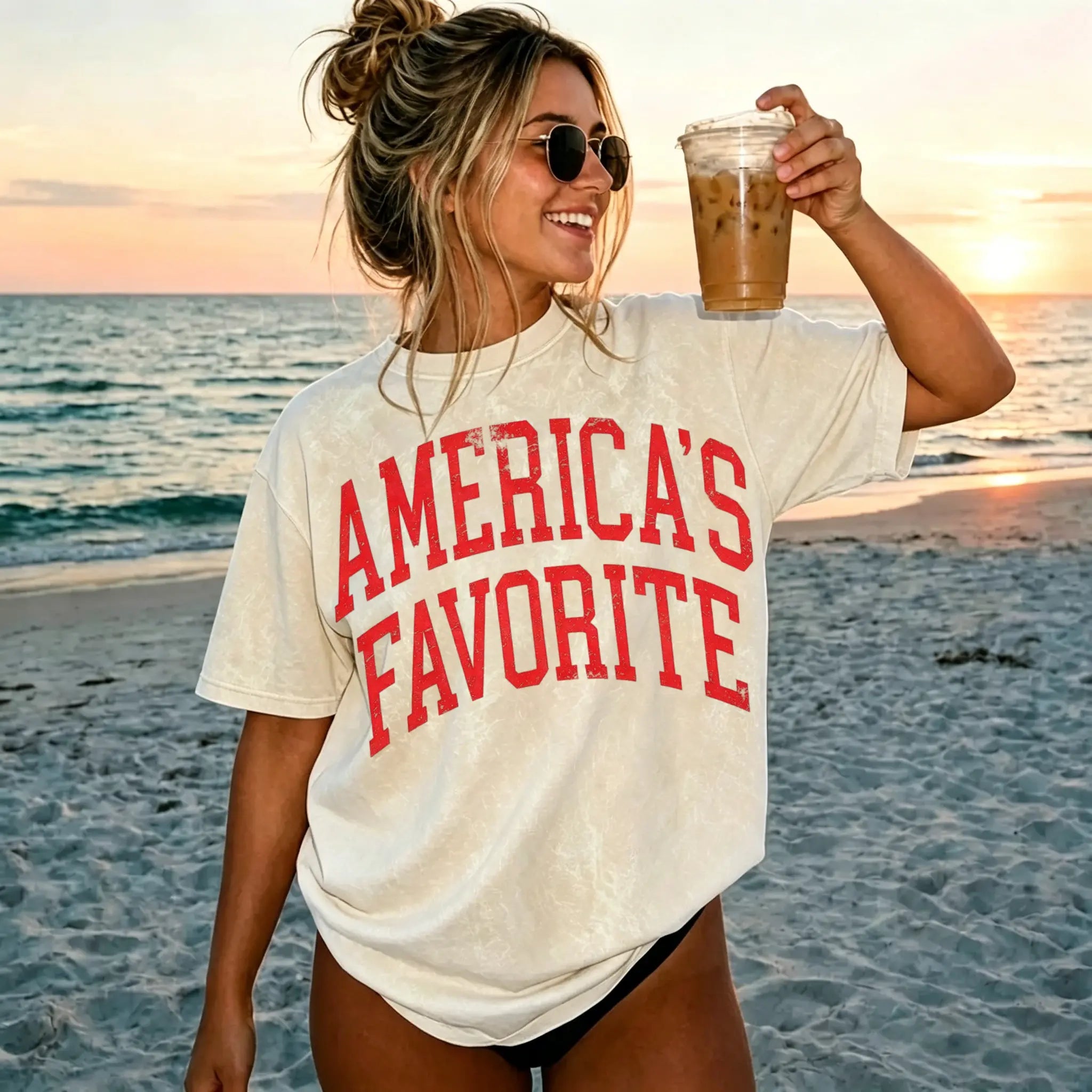 Retro Americas Favorite 4th Of July Shirt Preppy Fourth of July Tshirt Trendy Oversized USA Tee  Aesthetic Patriotic Shirt