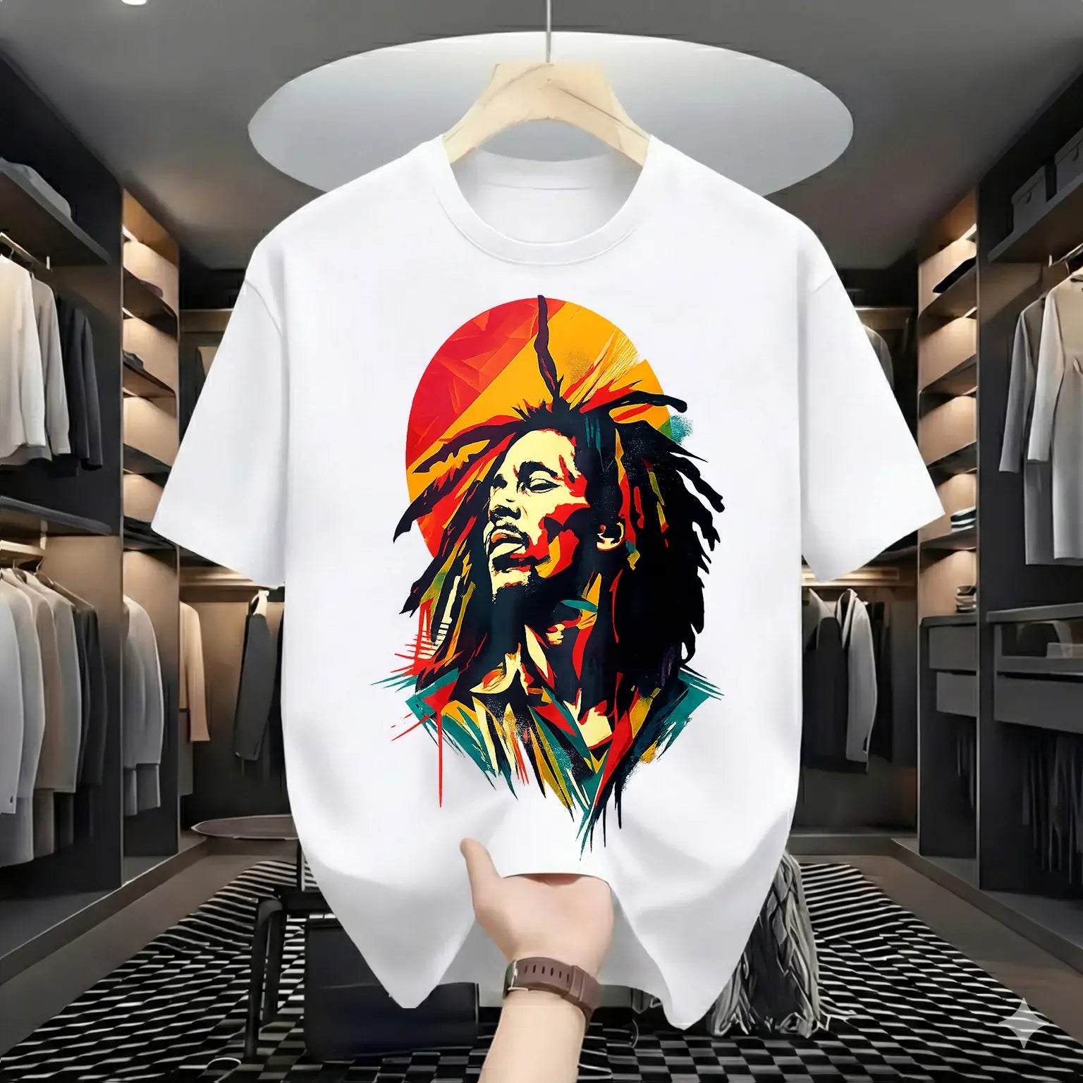 Vintage Reggae Music Legend Graphic Tee Colorful Rasta Vibes Casual Shirt