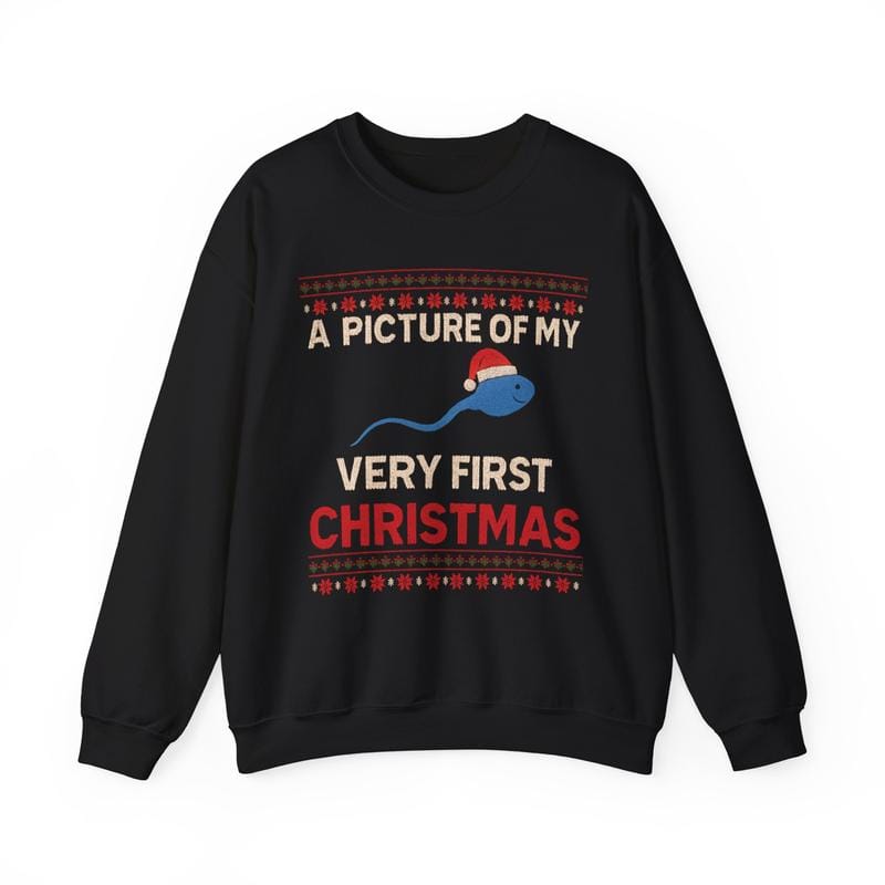Ein Bild von meinem allerersten Weihnachtsfest – Unisex-Sweatshirt mit Rundhalsausschnitt aus schwerem Mischgewebe – Weihnachtsmannmütze – Lustiger Weihnachtspullover – Geschenk für Männer und Frauen 