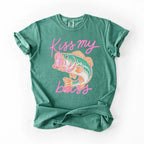 Preppy "Kiss My Bass" Graphic T-Shirt, Retro Bass Fishing Beach Tee for Women, Cute Lake Life Summer Shirt