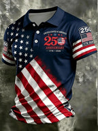 Patriotic American Flag Polo Shirt for Men, 250th Anniversary 1776-2026, Sporty Fitted Geometric Design, Ideal for 4th of July Gifts