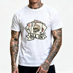 Vintage Poker Skull Graphic T-Shirt for Men – Retro Playing Cards Cotton Crew Neck Tee