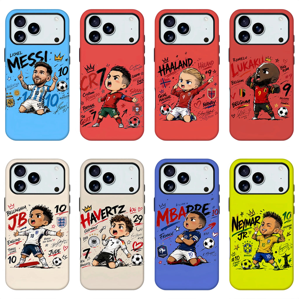 Cute Q-Version Cartoon Football Star MagSafe Case – Graffiti Soccer Athlete Cover for iPhone 17 Pro Max