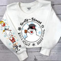 Weihnachtsshirt mit Schneemann, Frosty-der-Schneemann-Shirt mit Ärmelmotiv, Fröhliches Weihnachts-Sweatshirt, Geschenk-T-Shirt für den Familienausflug mit Schneemann, T-Shirt für den Familienurlaub 2025 