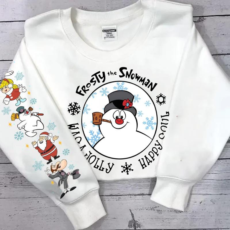 Weihnachtsshirt mit Schneemann, Frosty-der-Schneemann-Shirt mit Ärmelmotiv, Fröhliches Weihnachts-Sweatshirt, Geschenk-T-Shirt für den Familienausflug mit Schneemann, T-Shirt für den Familienurlaub 2025 