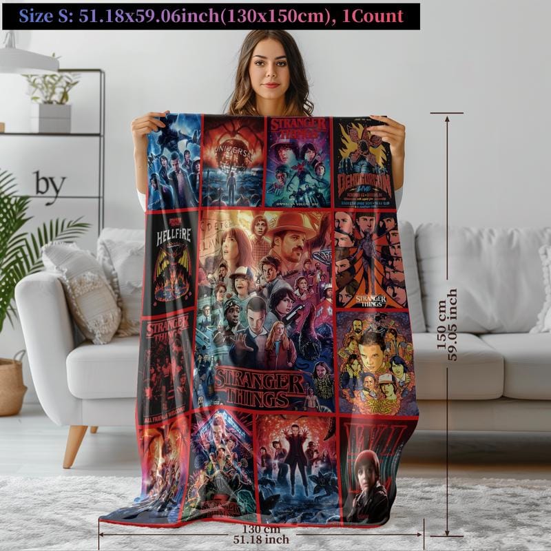 Stranger Things-Themendecke, ausdrucksstarkes Poster-Motiv, lebendige Sci-Fi-Atmosphäre, weich und kuschelig, perfekt für Sofa, Bett oder als Dekoration, herzerwärmendes Geschenk