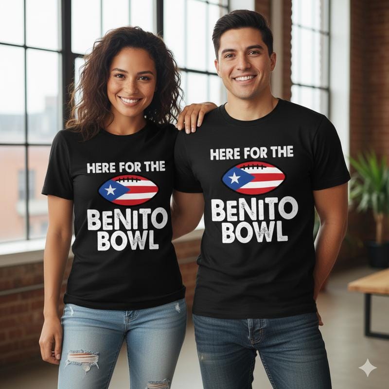 Cotton Here For The BENLlTO Bowl Tee Puerto Rico Flag Football Graphic Unisex T-shirt Summer Casual Round Neck Short Sleeves