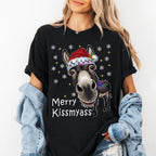 Lustige Weihnachtsmannmütze mit Eselmotiv und T-Shirt mit dem Aufdruck „MERRY KISSMYASS“ – Unisex-Freizeit-T-Shirt – Humorvolles Outfit für die Weihnachtsfeier 