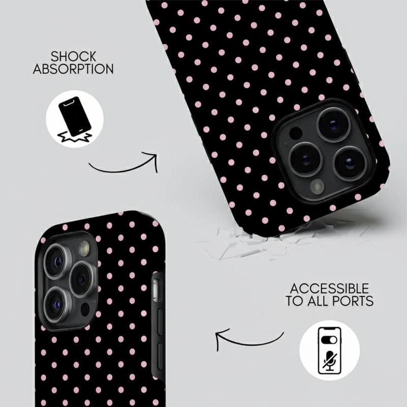 Pink polka dot iPhone case, pink, black