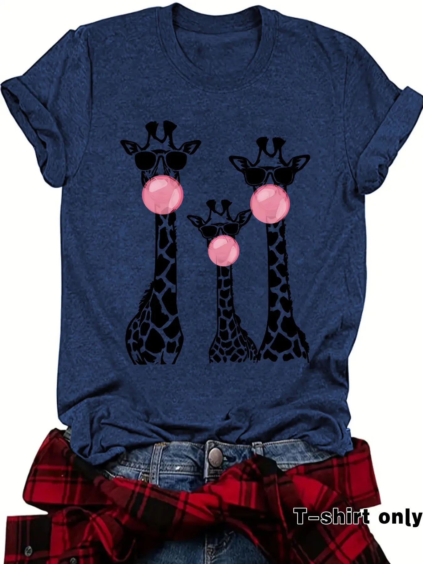 Women's Giraffe Print Round Neck Fitted Tee, Fashion Chic Casual Crew Neck T-Shirt for Daily Holiday Outdoor Wear, Ladies Clothes for Summer