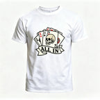Vintage Poker Skull Graphic T-Shirt for Men – Retro Playing Cards Cotton Crew Neck Tee