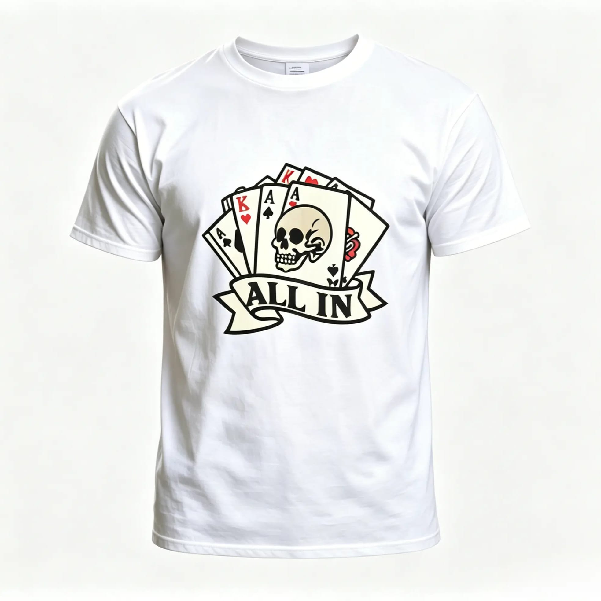 Vintage Poker Skull Graphic T-Shirt for Men – Retro Playing Cards Cotton Crew Neck Tee