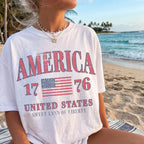 Retro America 4th Of July Shirt Preppy Fourth of July Tshirt Trendy Oversized USA Tee Aesthetic Patriotic Shirt Cute Summer