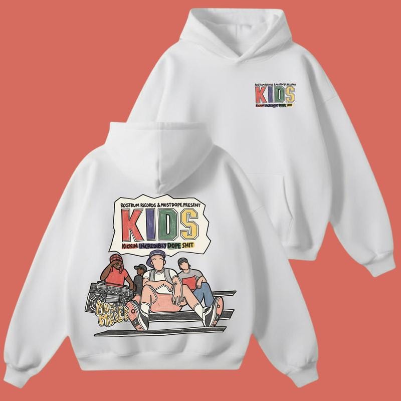 Mac Miller KIDS Album Hoodie – Vintage Hip-Hop Sweatshirt, Streetwear Pullover, Unisex-Musik-Shirt mit Grafikdruck, beidseitig bedruckt, Geschenkidee für Fans 