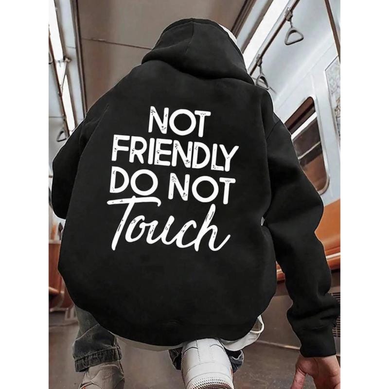 „Nicht freundlich – Nicht berühren“-Aufdruck, lässiger Herren-Streetwear-Hoodie, bequemer und lockerer Kapuzenpullover, lässige Streetwear, Herbstoutfits 