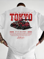 Men's Regular Fit Car & Letter Print Round Neck Tee, Street Fashion Casual Short Sleeve T-shirt for Daily Wear, Men's Top for All Seasons, Tropical, Streetwear.
