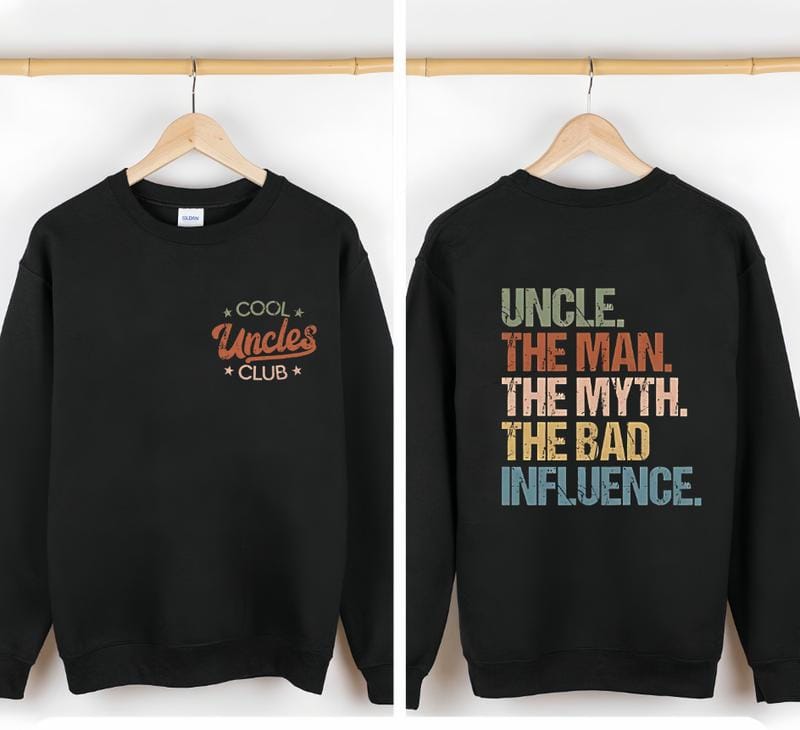 Cool Uncles Club – Der Mythos vom schlechten Einfluss – Doppelseitiges T-Shirt, Lustige Geschenke für Onkel, Bestes Onkel-Shirt aller Zeiten, Cooles Onkel-T-Shirt, Baumwoll-T-Shirt als Geschenk für Onkel 