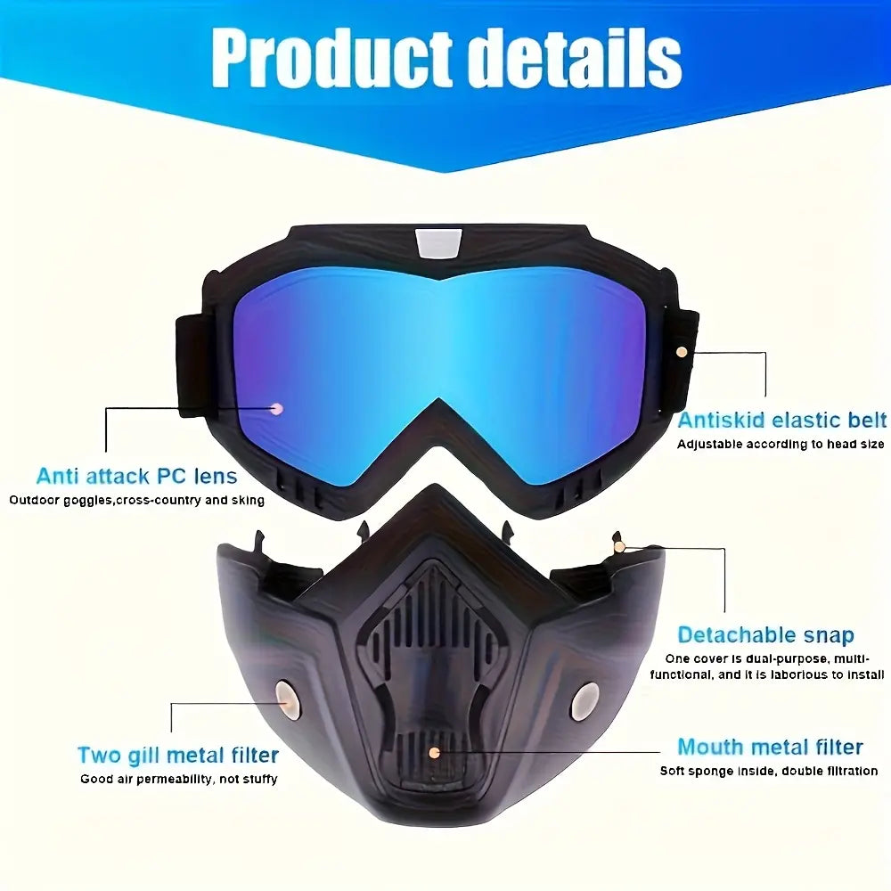Anti-fog HD Lens Full Face Goggle Detachable Adjustable Ski Mask Comfort Sponge Pad Plastic Material