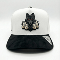 Alpha Wolf Hut Lobo Entre Ovejas Corrido Style Snapback Premium Schwarz-Weiß Kappe mit Wolfsaufnäher