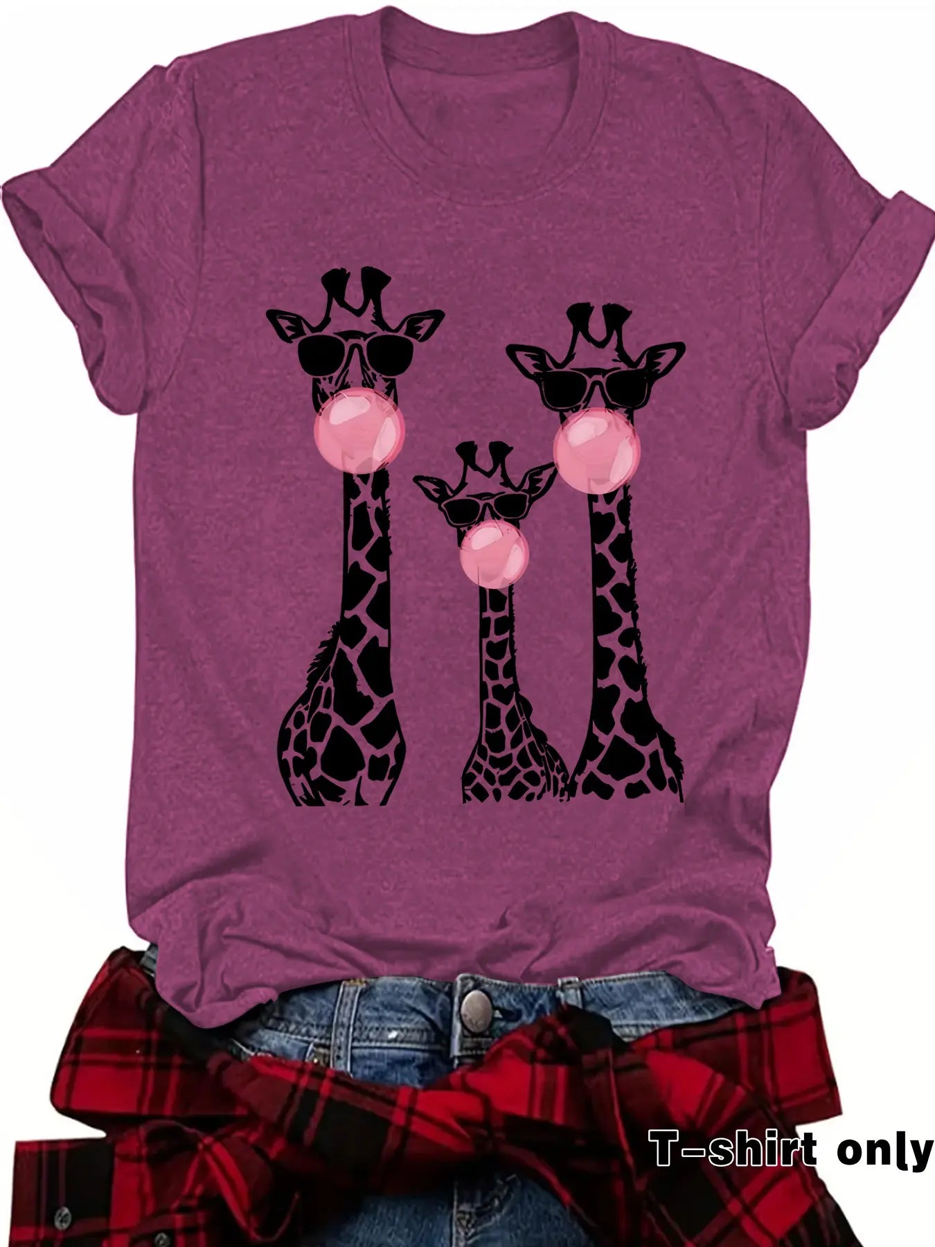 Women's Giraffe Print Round Neck Fitted Tee, Fashion Chic Casual Crew Neck T-Shirt for Daily Holiday Outdoor Wear, Ladies Clothes for Summer
