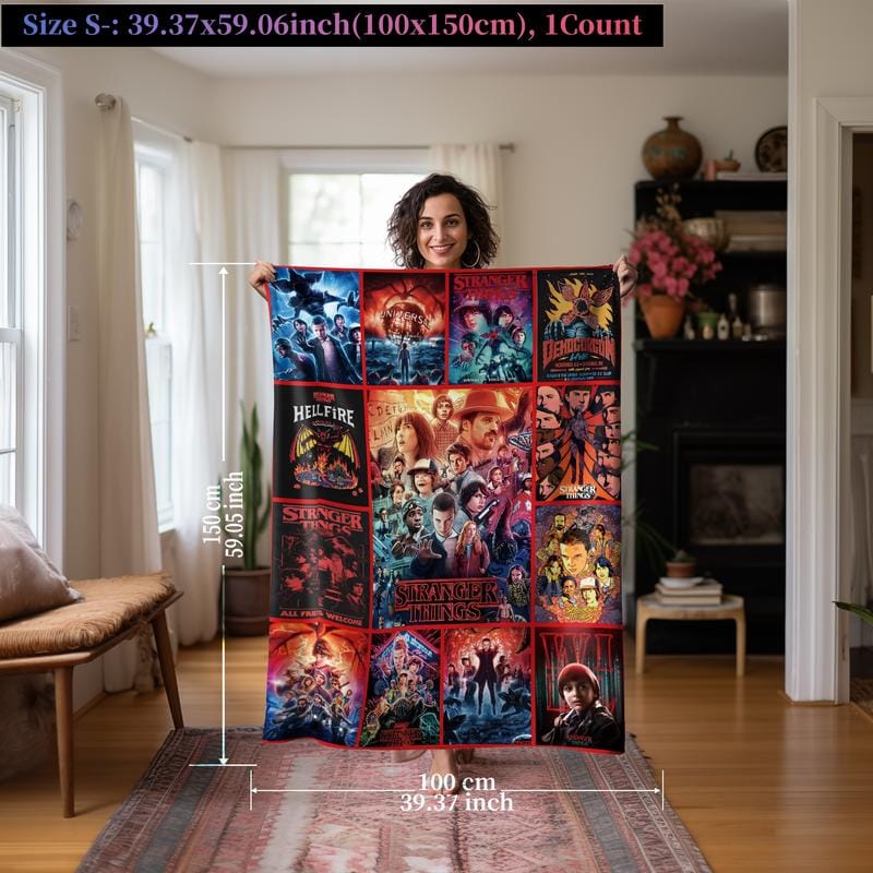 Stranger Things-Themendecke, ausdrucksstarkes Poster-Motiv, lebendige Sci-Fi-Atmosphäre, weich und kuschelig, perfekt für Sofa, Bett oder als Dekoration, herzerwärmendes Geschenk