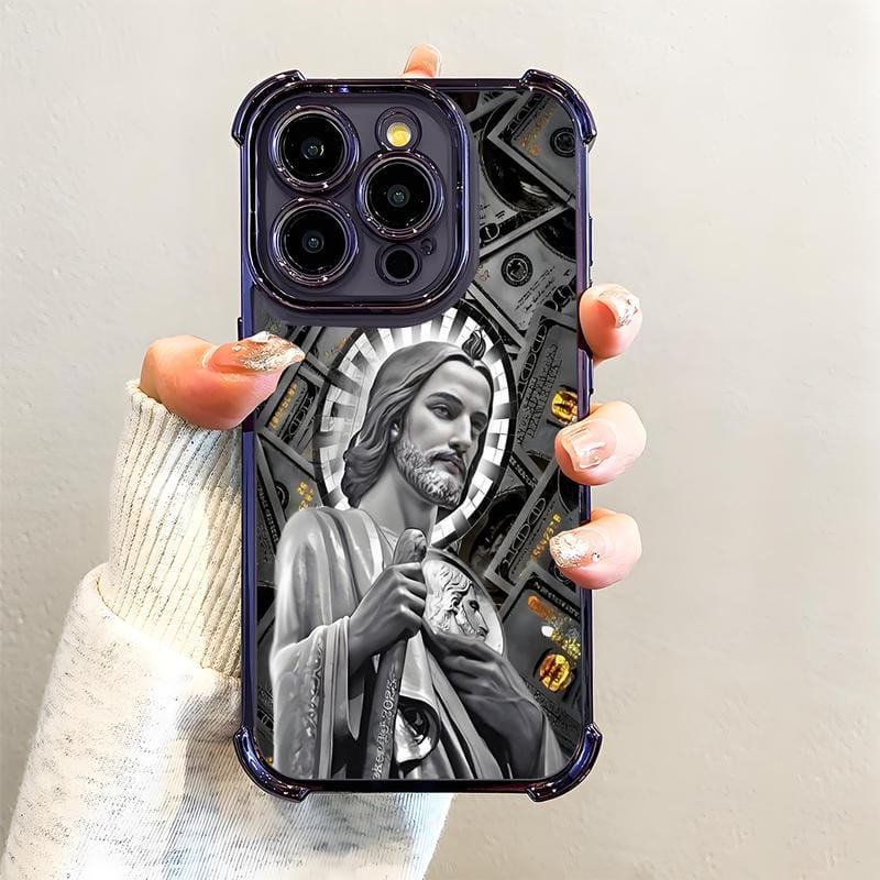 San Judas Tadeo Electroplated TPU Shockproof Phone Case for iPhone X–17 Pro Max