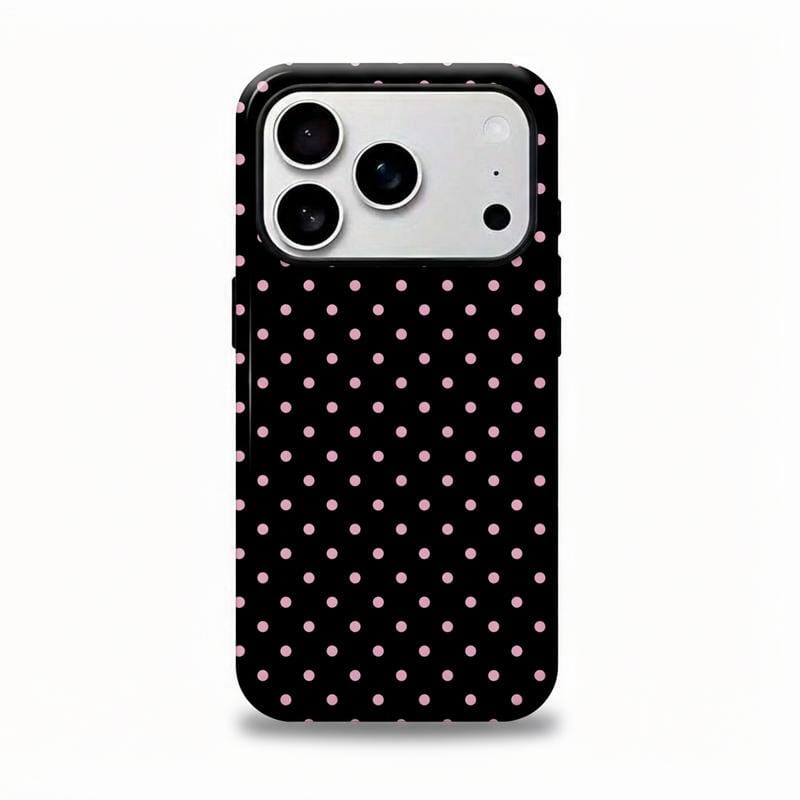 Pink polka dot iPhone case, pink, black