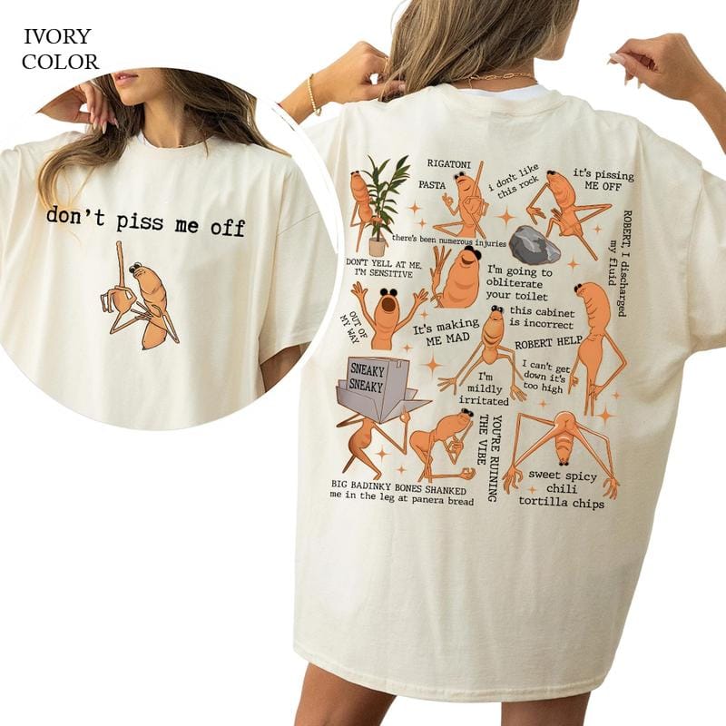 Marcus-der-Wurm-Shirt, Lustige Meme-Shirts, Doppelseitiges „Brain Rot“-Shirt, Unisex-Baumwollshirt, Trendiges Shirt, Rundhalsausschnitt für Damen und Herren, Alltags-T-Shirt, Matt-Sommer-Top 