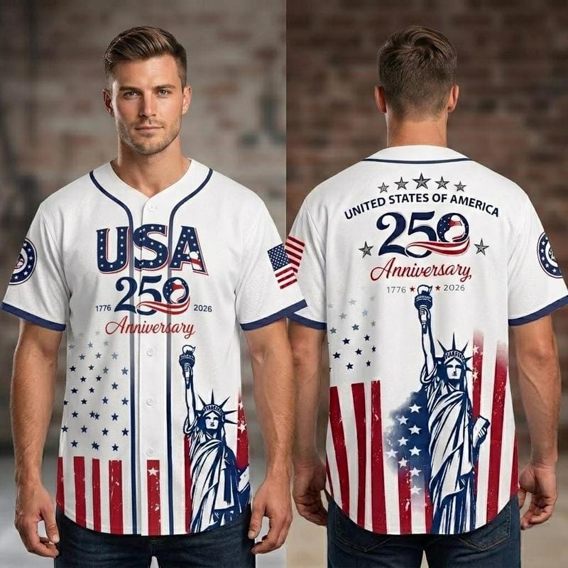 USA 250th Anniversary Baseball Jersey, Patriotic Statue of Liberty Print Shirt, Unisex Independence Day 4th of July Outfit, 1776–2026 Semiquincentennial Patriotic Jersey