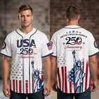 USA 250th Anniversary Baseball Jersey, Patriotic Statue of Liberty Print Shirt, Unisex Independence Day 4th of July Outfit, 1776–2026 Semiquincentennial Patriotic Jersey