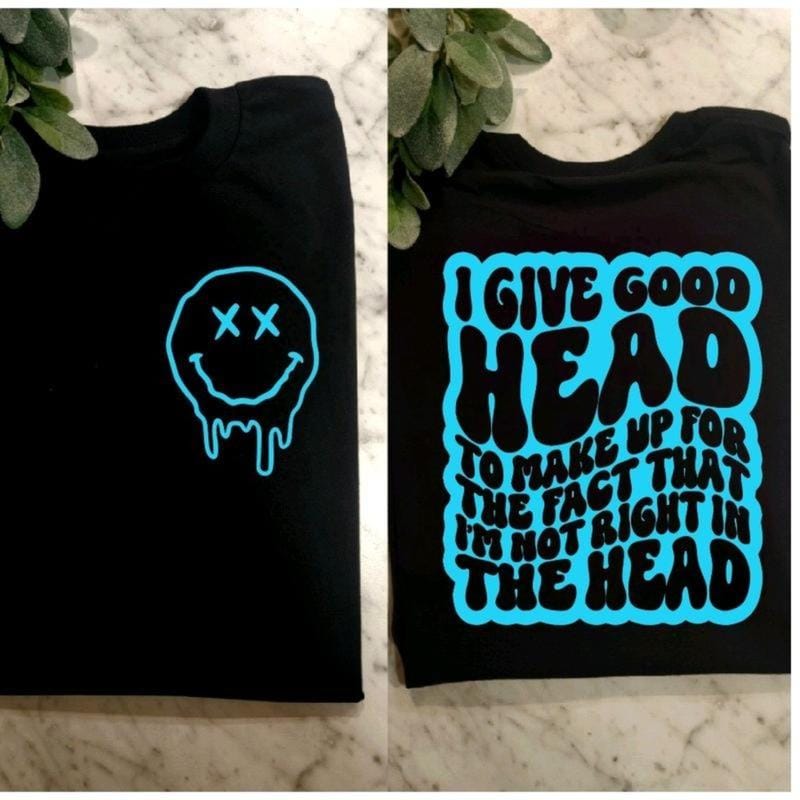 funny shirt not right in the head humor retro wavy lettering sarcasm short sleeve