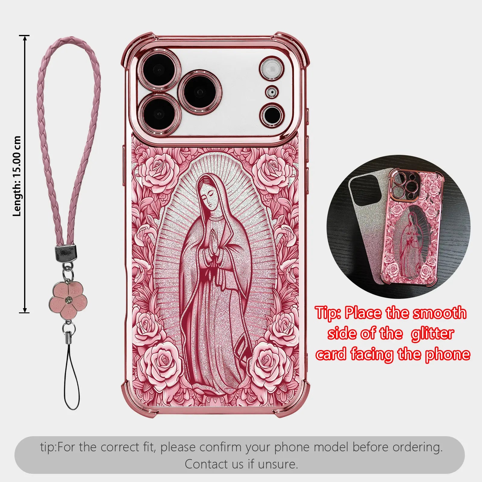 Guadalupe Rose Christian Phone Case, Shockproof iPhone & Samsung Cover with Lanyard