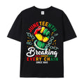 Men's Juneteenth T-Shirt - Breaking Every Chain Since 1865 Graphic Tee with Vibrant Green & Yellow Fist Symbol, African American Freedom Shirt, Glossy Medium Stretch Fabric Suitable for Casual Wear & Juneteenth,