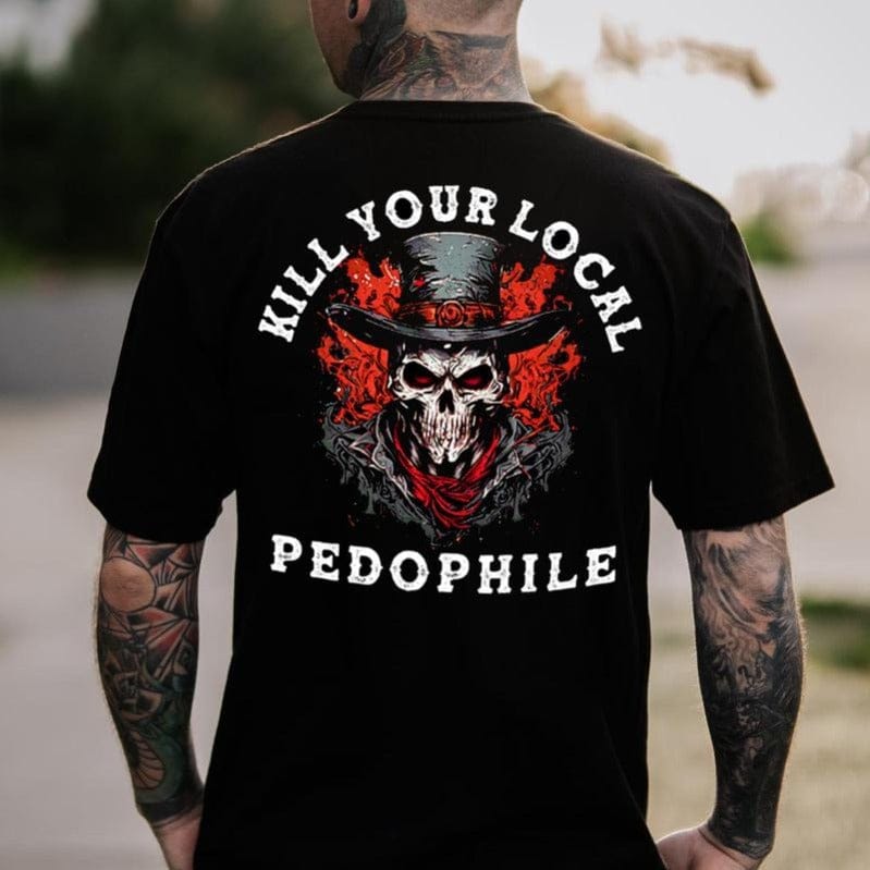 T-Shirt und Sweatshirt „Tot, dein örtlicher Pädophiler“ – Skelett-Print, 2-seitig, Herren 