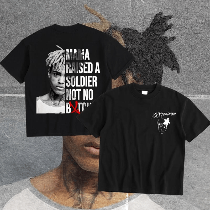 XXXTentacion Hoodie, „Mama Raised A Soldier“-Shirt, Vintage-Rapper-T-Shirt (beidseitig bedruckt), Retro-Tribute-Rapper-Pullover, XXXTentacion Y2K-T-Shirt, Geschenk für Ihn, Streetwear-Top 