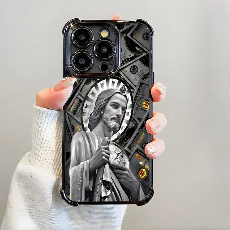 San Judas Tadeo Electroplated TPU Shockproof Phone Case for iPhone X–17 Pro Max