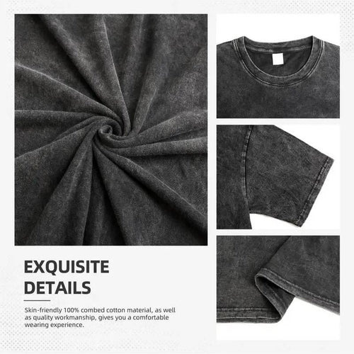 Schwarzes Katzen-Blumenmuster, lustiger Print, Vintage-gewaschenes T-Shirt aus reiner Baumwolle im Y2K-Stil, amerikanischer Streetstyle, geeignet für Damen und Herren. 