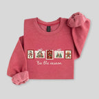 Retro-Winter-Sweatshirt mit Weihnachtsmotiven, Patchwork-Weihnachtspullover mit Weihnachtsmotiven, verspieltes Weihnachts-Sweatshirt, Winter-Sweatshirt mit Weihnachtsmotiven 