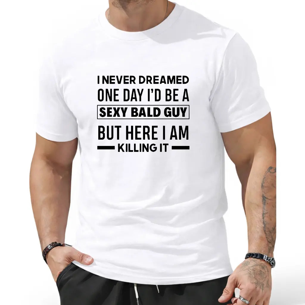 Casual Bald Head Print T-Shirt – Soft Cotton Crew Neck Tee Ideal for Sports, Birthdays, Gifts, and Everyday Wear