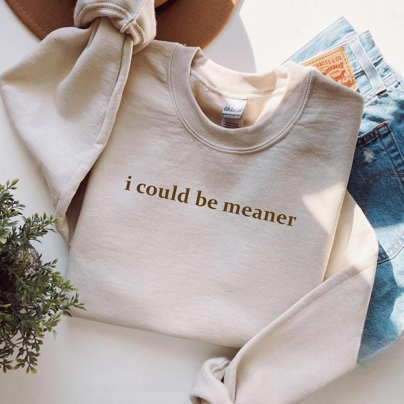 I Could Be Meaner Sweatshirt, Funny Sarcastic Quote Crewneck, Trendy Humor Graphic Top for Women - HARSIN