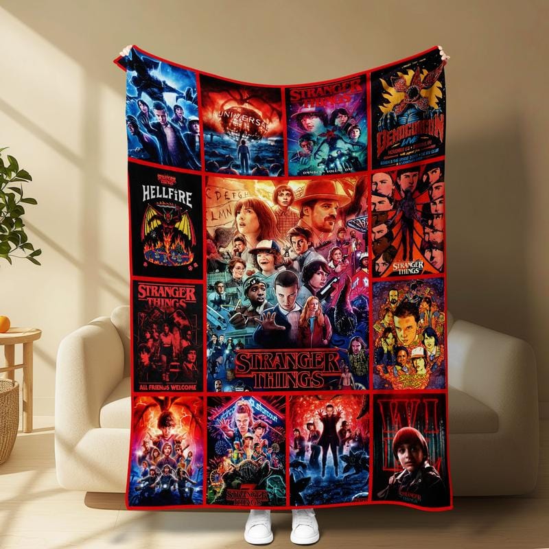 Stranger Things-Themendecke, ausdrucksstarkes Poster-Motiv, lebendige Sci-Fi-Atmosphäre, weich und kuschelig, perfekt für Sofa, Bett oder als Dekoration, herzerwärmendes Geschenk