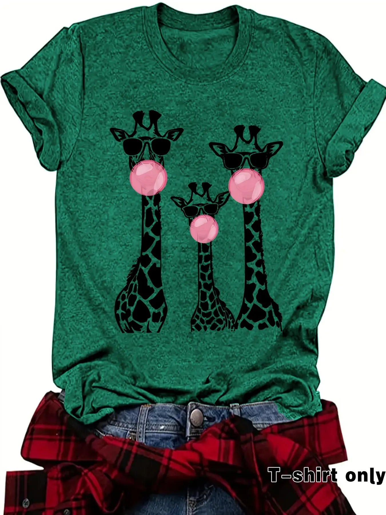 Women's Giraffe Print Round Neck Fitted Tee, Fashion Chic Casual Crew Neck T-Shirt for Daily Holiday Outdoor Wear, Ladies Clothes for Summer
