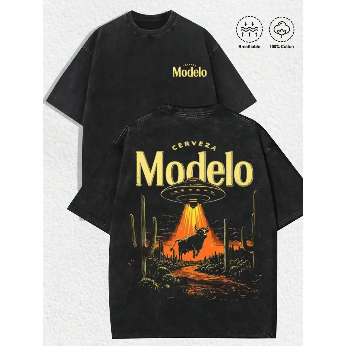 Vintage Cerveza Modelo UFO Abduction Tee | Retro Desert Graphic T-shirt