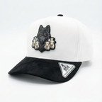 Alpha Wolf Hut Lobo Entre Ovejas Corrido Style Snapback Premium Schwarz-Weiß Kappe mit Wolfsaufnäher
